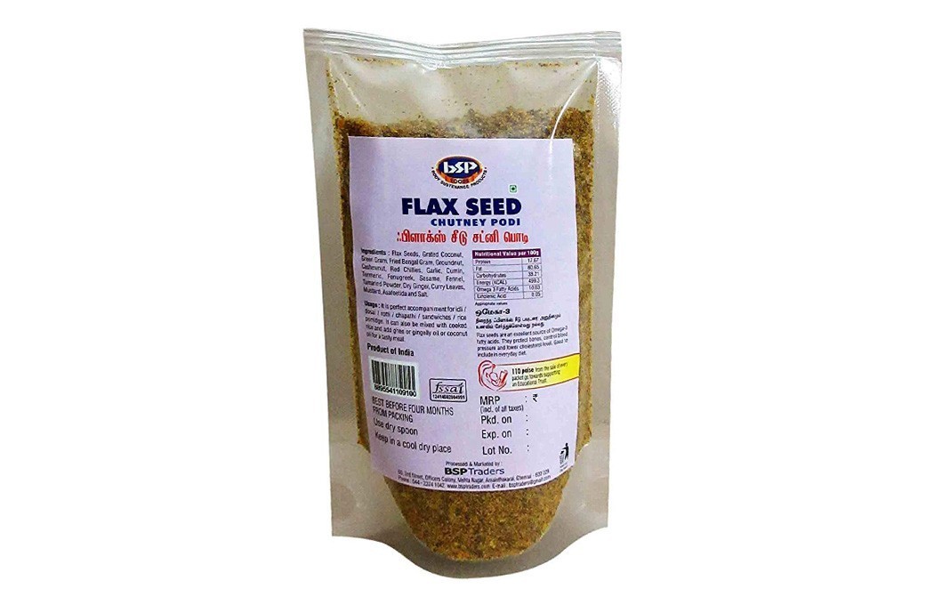 BSP Foods Flax Seeds Chutney Podi   Pack  100 grams